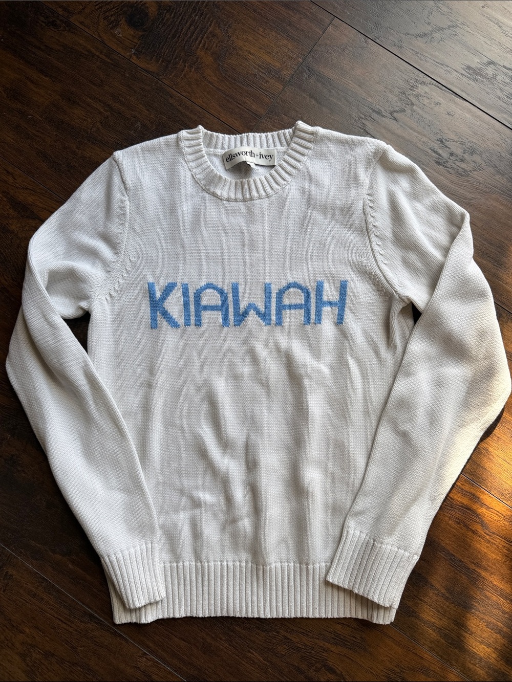 Ellsworth & Ivey Cream Crewneck Sweater with Blue KIAWAH Logo